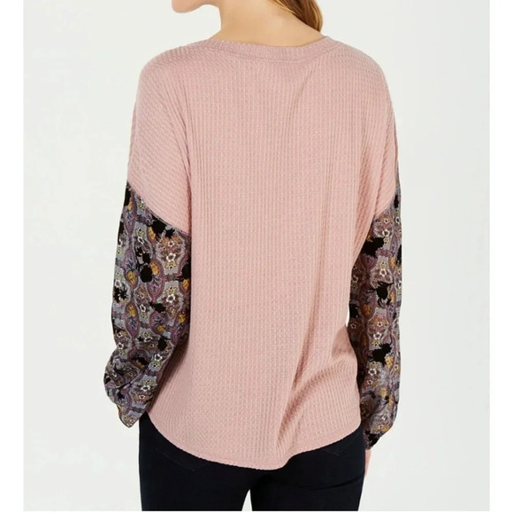 NEW‎ Gypsies & Moondust Print-Sleeve Waffle-Knit Top - Picture 10 of 10